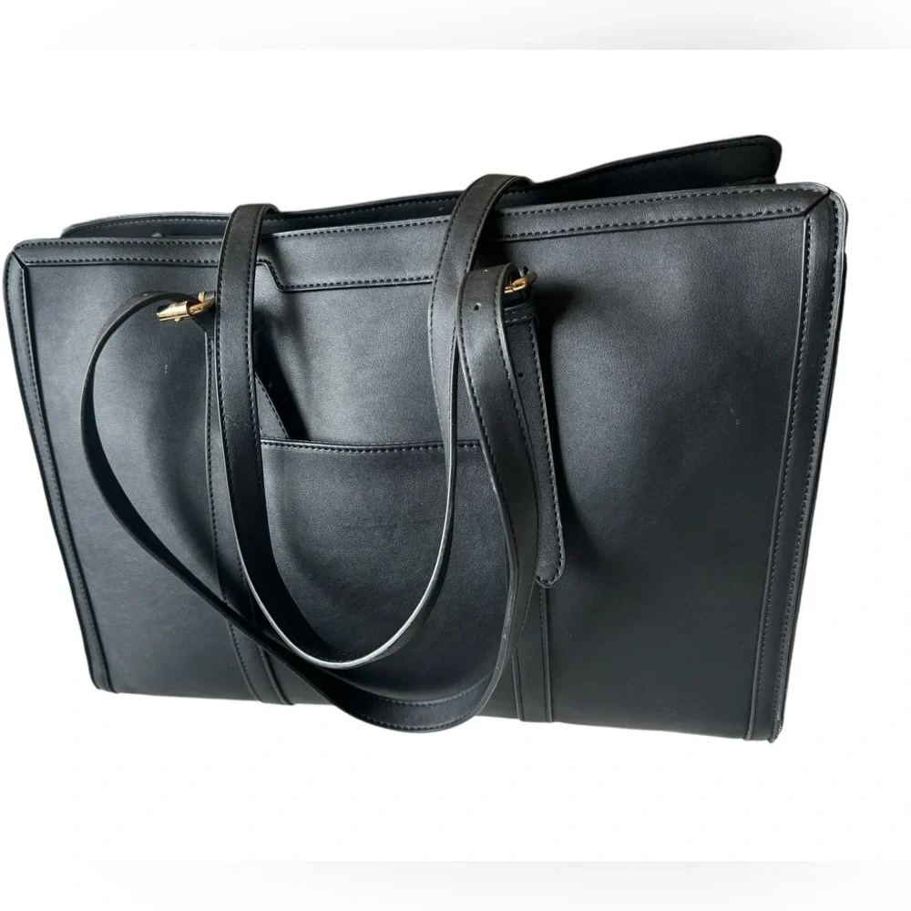Beautiful Black Leather Handbag Tote Laptop IPad Tablet Bag Lovevook